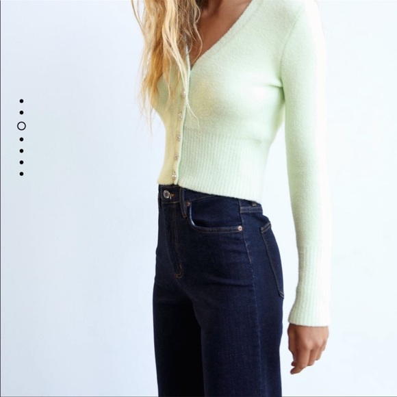 Zara Light Green Rhinestone Jewel Button Down Cardigan Sweater - Picture 7 of 10